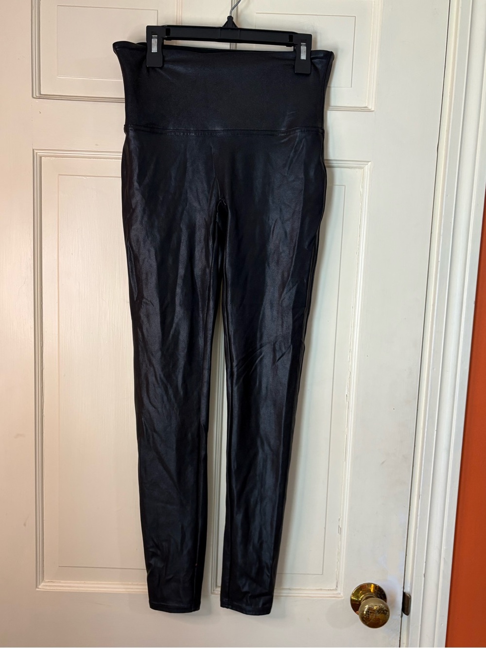 Spanx Women’s Black Leather Like Skinny High Rise Pull On Ankle Pants Sz Large